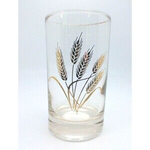 Homer Laughlin Wheat Clear Glass Juice Tumbler Drinking Gold Trim Vintage